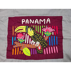 Panama Button Up Shirt Men's XL Texas Basics Embroidered Panama Patch Birds
